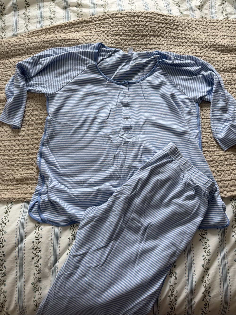Women's Maternity Long Sleeve Striped Pajama Set - Light Blue - Picture 3 of 3